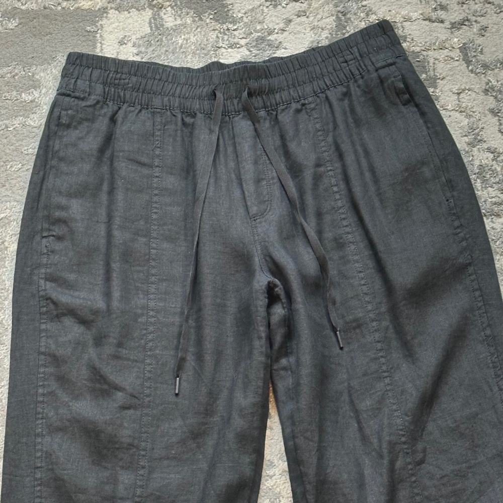 Athleta Cabo Linen Pant Black Straight Leg Drawstring Ankle Trousers M/P 851027 - Picture 11 of 11